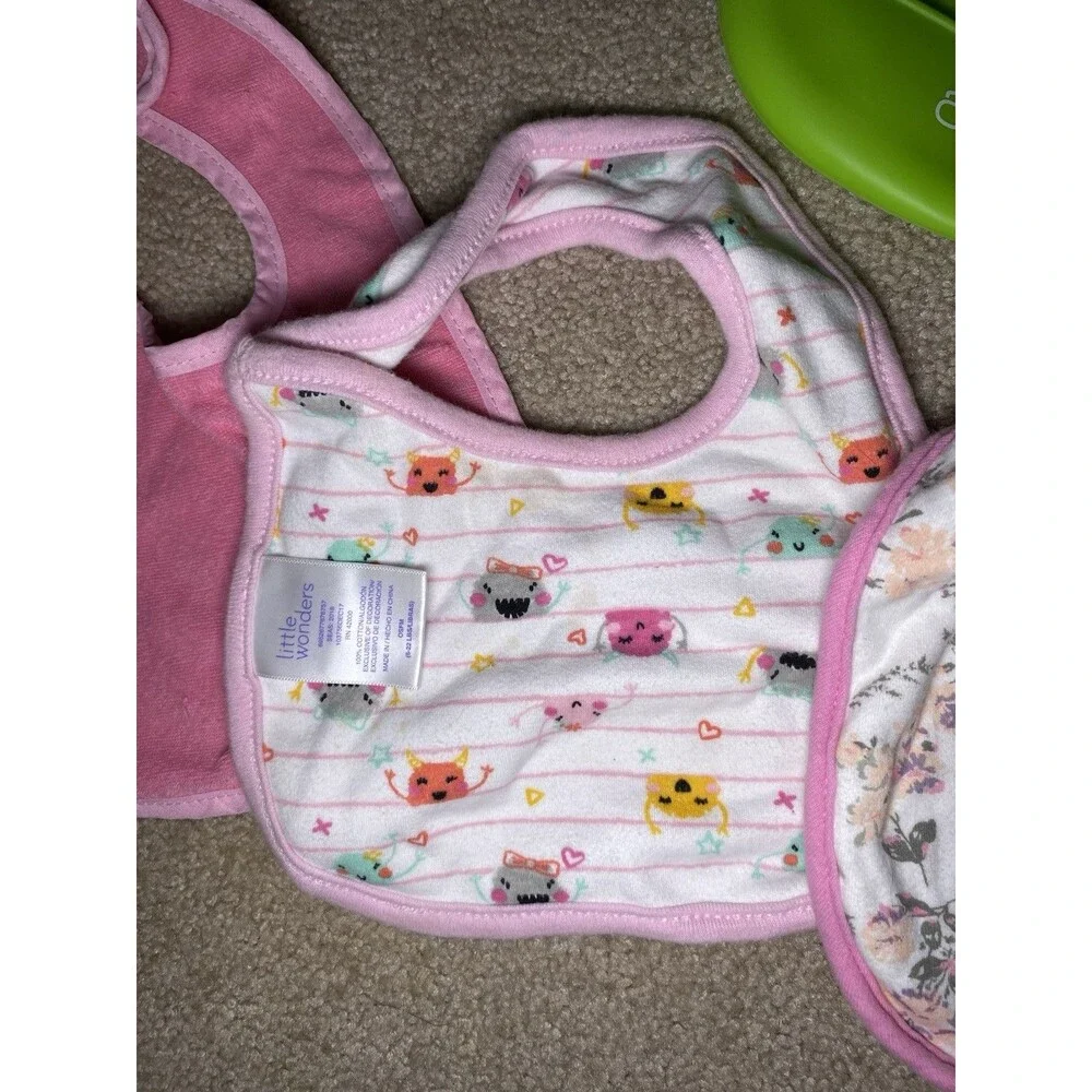 Lot 7 Baby Bibs OSFM Little Wonders Floral Fox Silicone Ashtonbee Teether